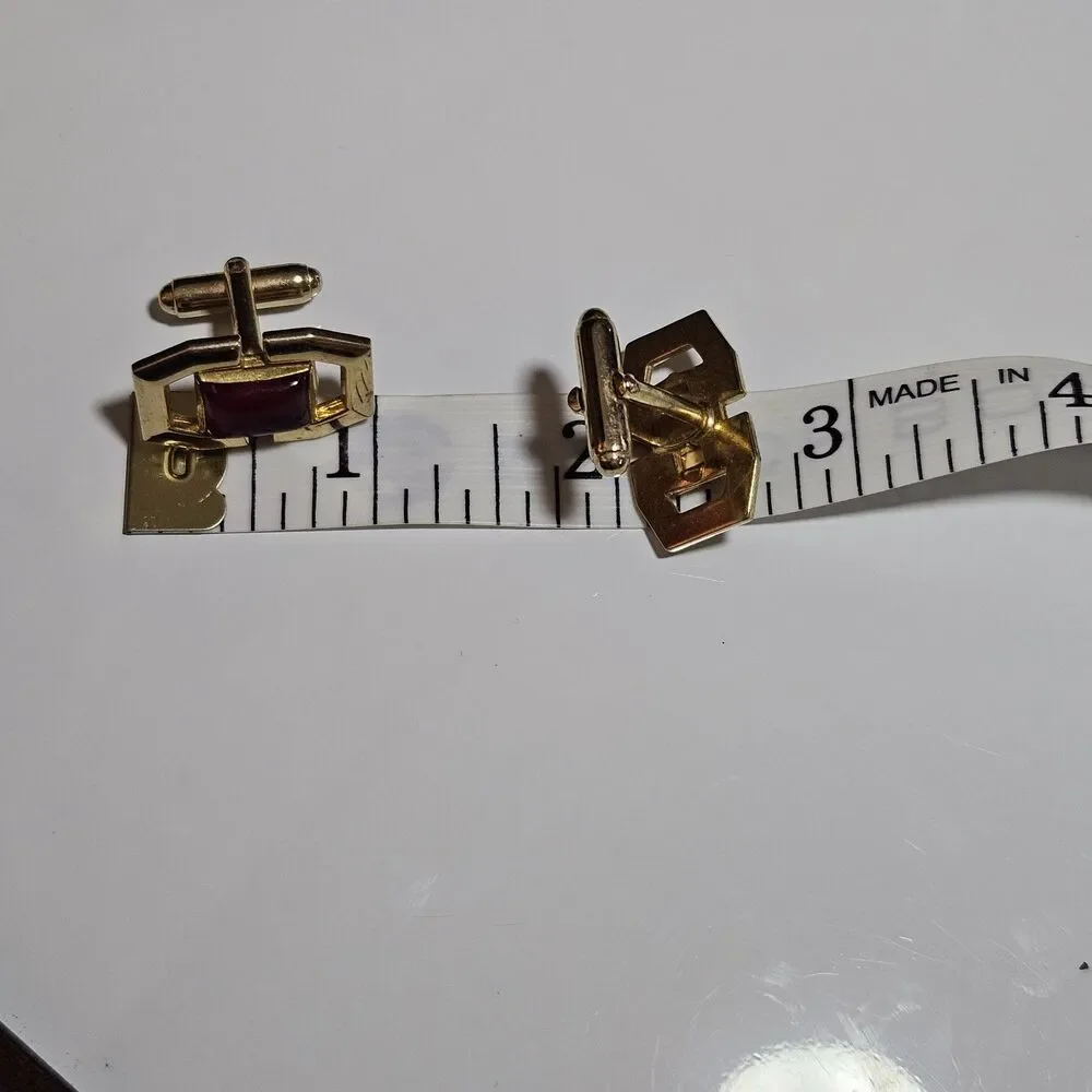 Anson Vintage Gold Tone Cufflinks with Rectangular Red Lucite